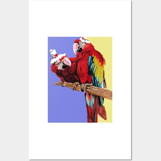 Christmas Macaw - Here Comes Santa Macaws! - on Purple and Yellow Posters and Art